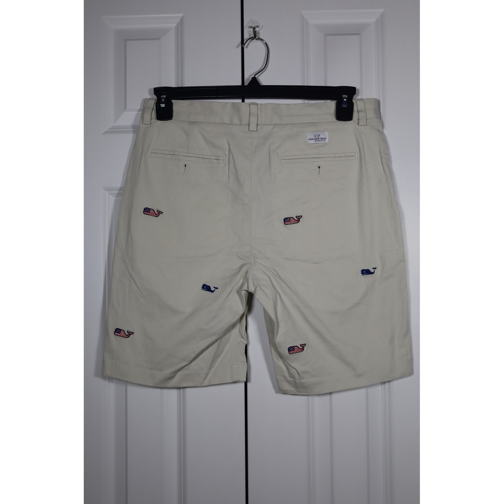 Vineyard Vines Mens Breaker Shorts Khaki Tan American Flag Whale Embroidered 31 - Picture 5 of 9